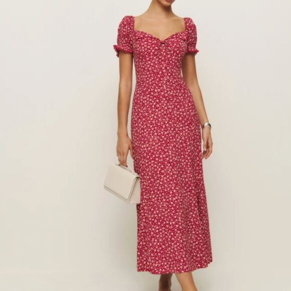 Reformation Dresses & Skirts - NWT Reformation Shyla Dress Red Floral Midi Last Tango Size 6
